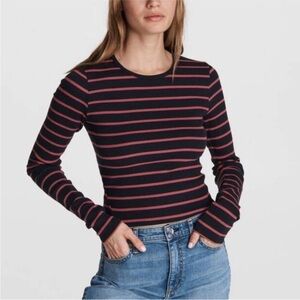 Rag & Bone New York Striped Ribbed Long Sleeve Top – Size Small